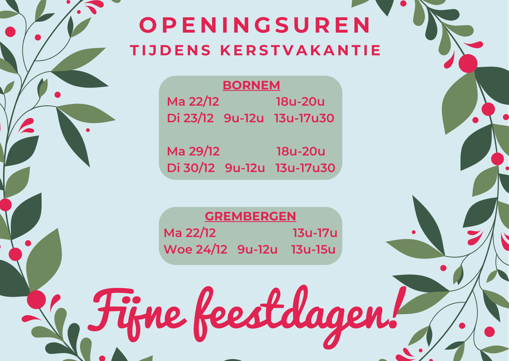 2025 Kerstvakantie verlof g