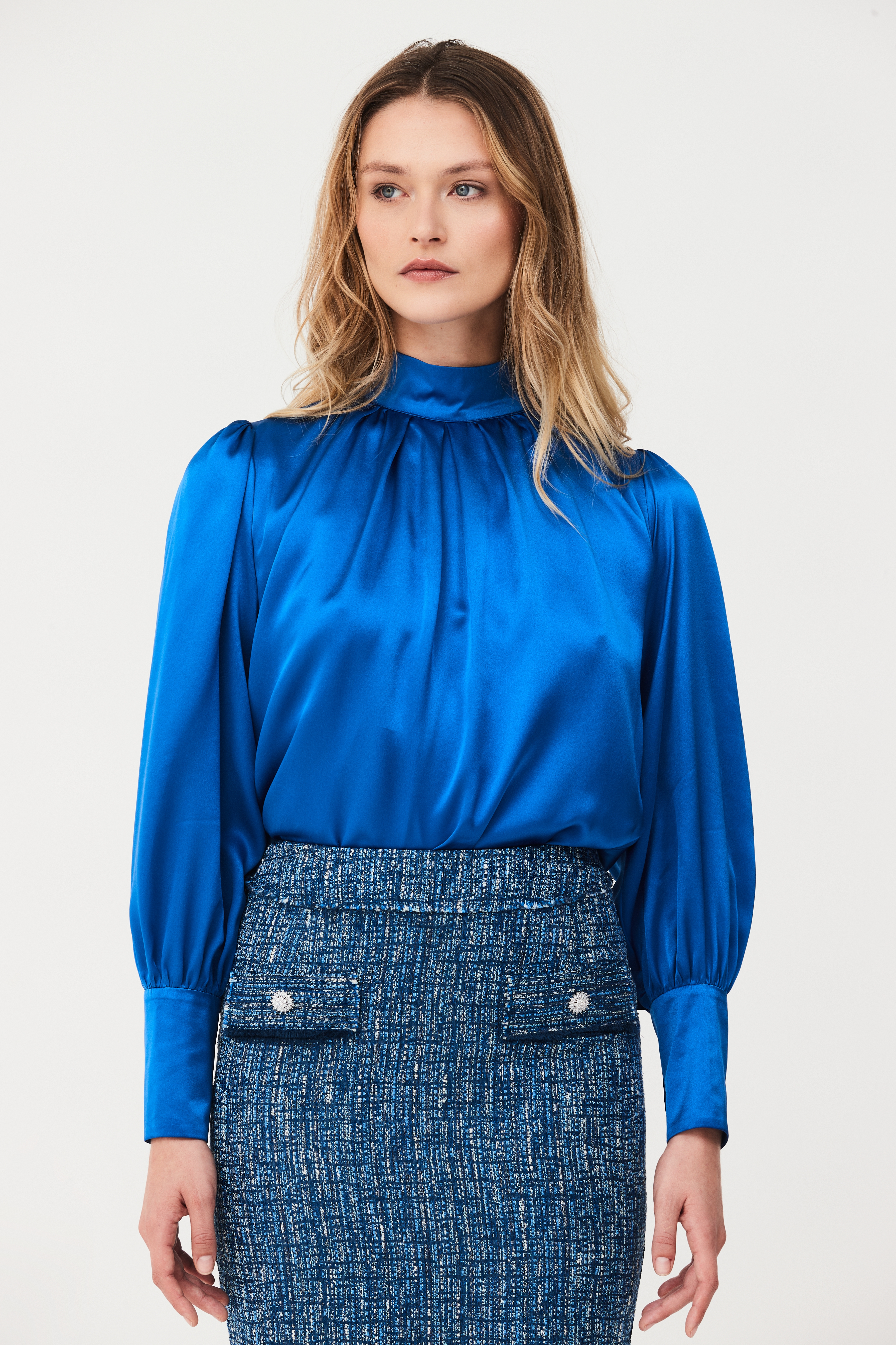 ELKE SILK BLOUSE BLUE - JULIE HOUBEN